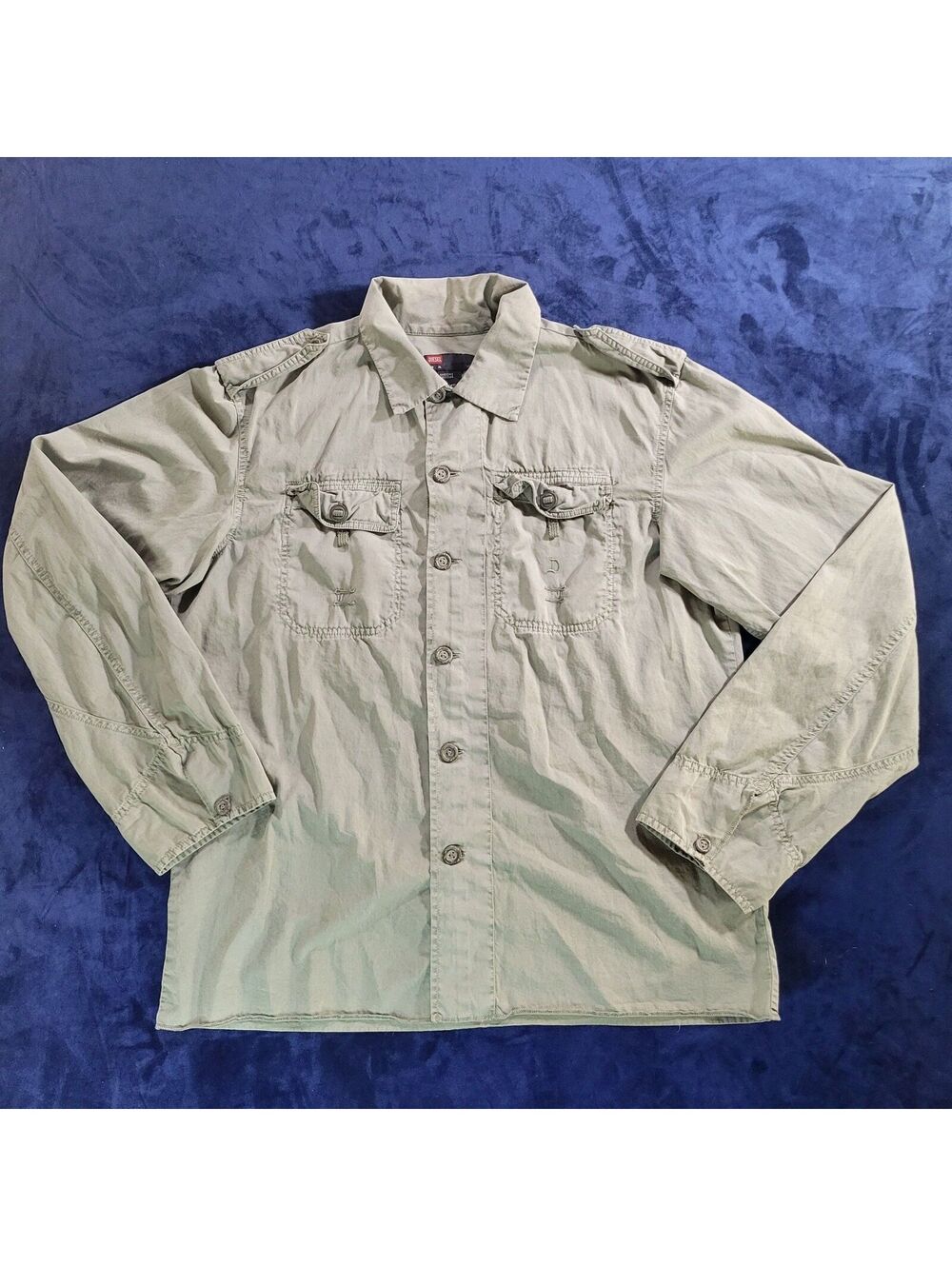 Diesel Utility Overshirt Men's XL Olive Green Military Cotton Button Up Shirt